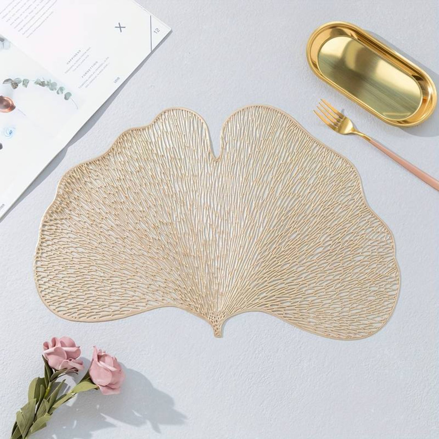 Gold Ginkgo Leaf Placemats Set of-2