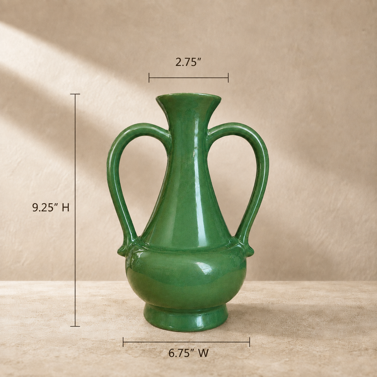 Emerald Crest Ceramic Vase With Handles