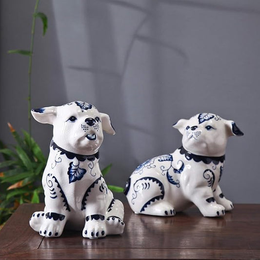 Blue & White Porcelain Dog Pair