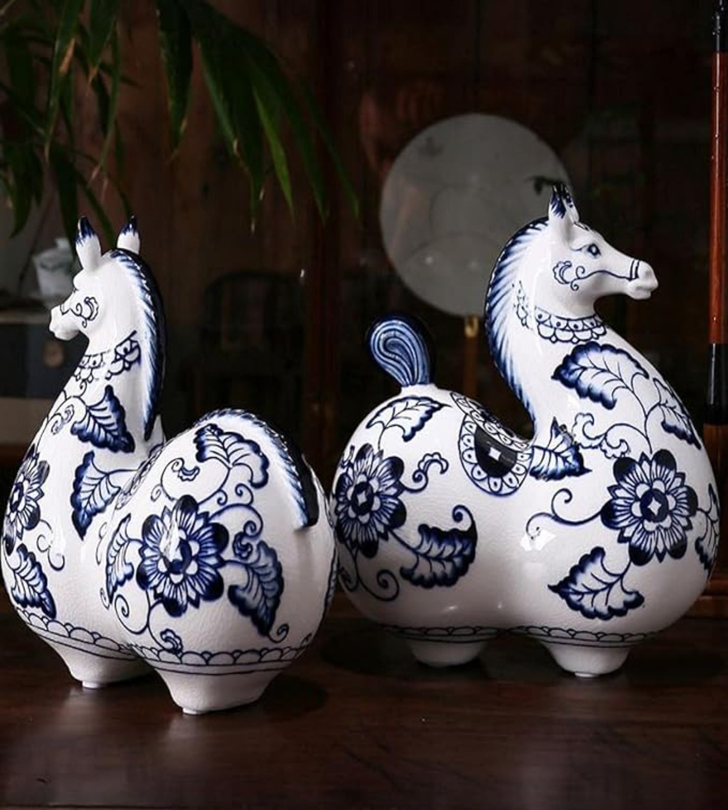 Blue And White Porcelain Sea Horse Pair