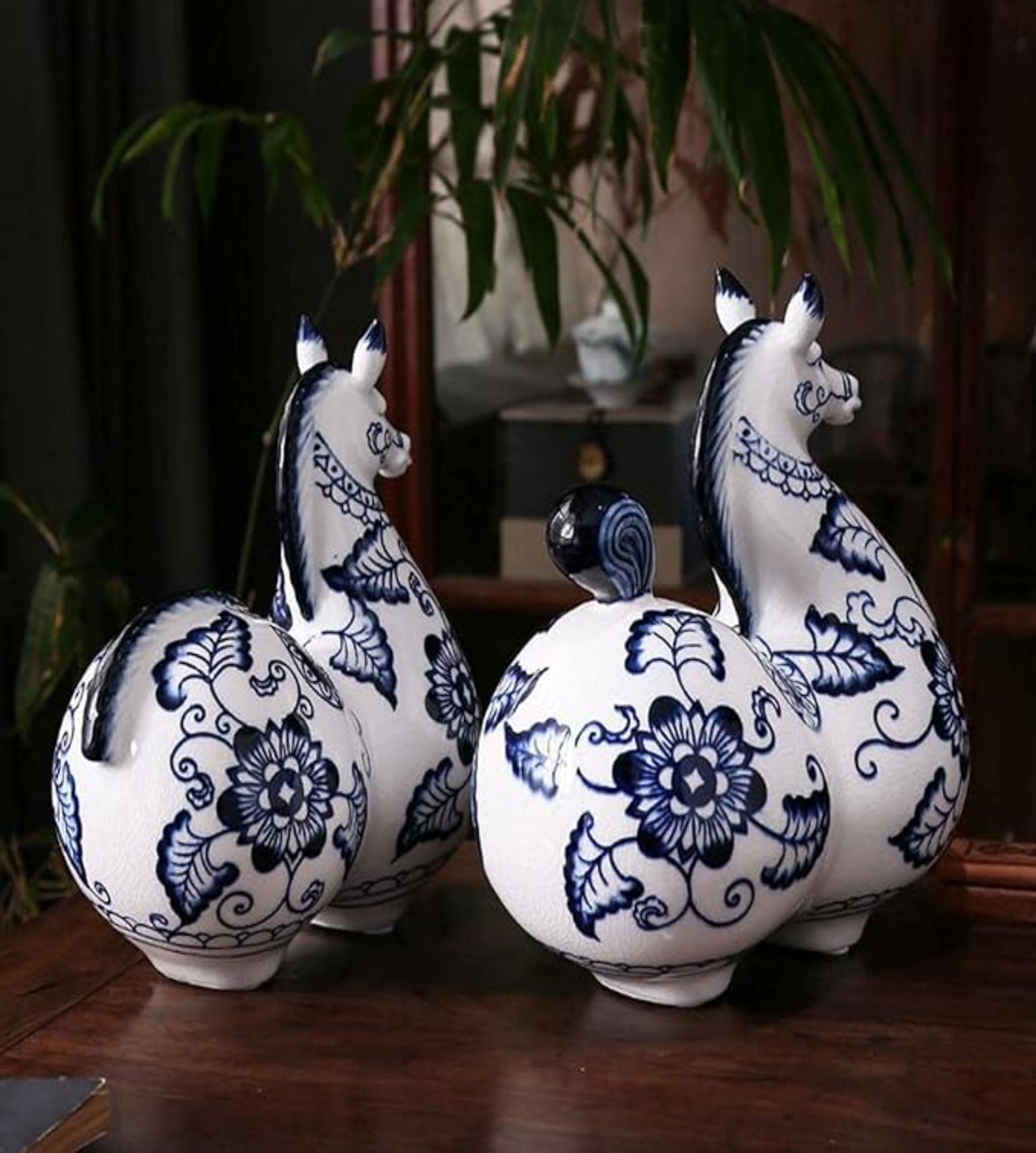 Blue And White Porcelain Sea Horse Pair
