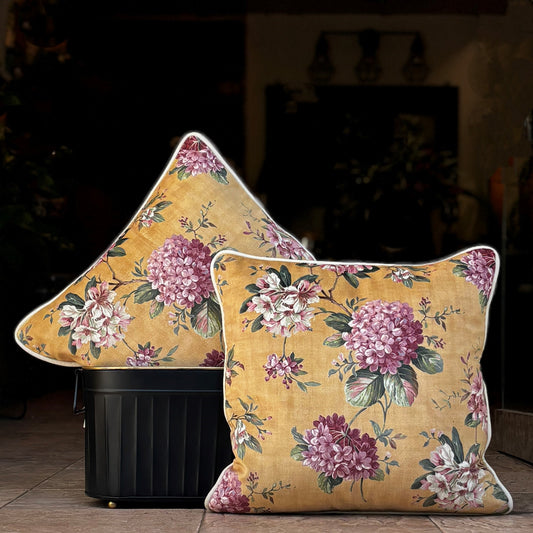 Yellow Floral Velvet Cushion Cover 16 x 16
