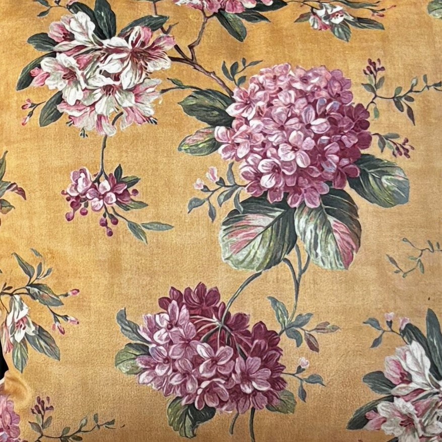 Yellow Floral Velvet Cushion Cover 16 x 16