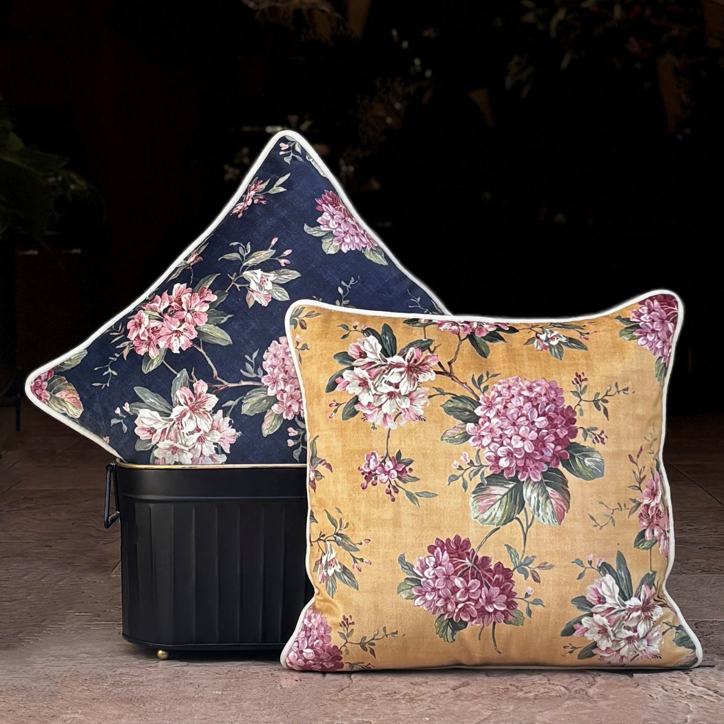 Yellow Floral Velvet Cushion Cover 16 x 16