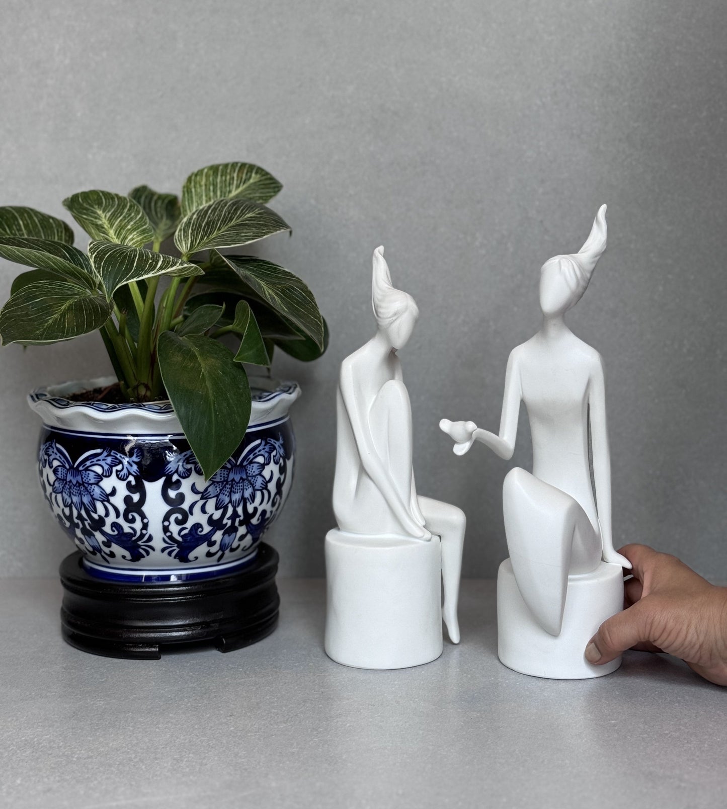 Porcelain White Women Sculpture Pair