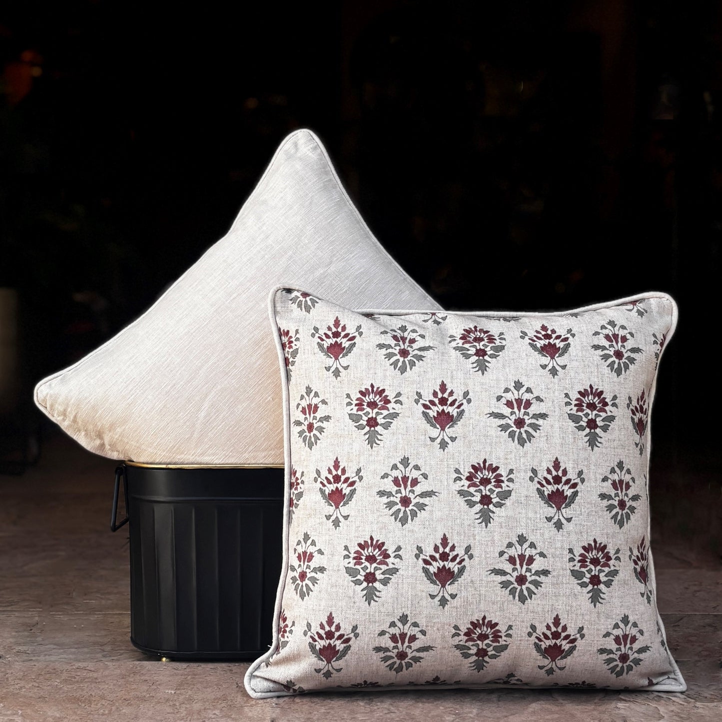 Floral Motif Linen Cushion Cover 16 x 16