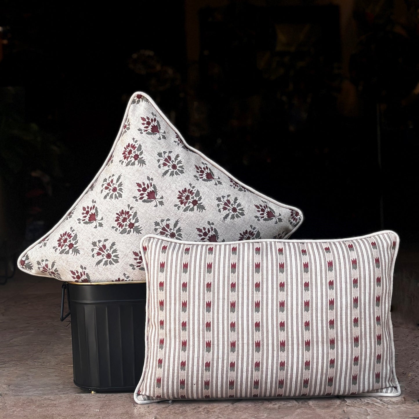 Floral Motif Linen Cushion Cover 16 x 16