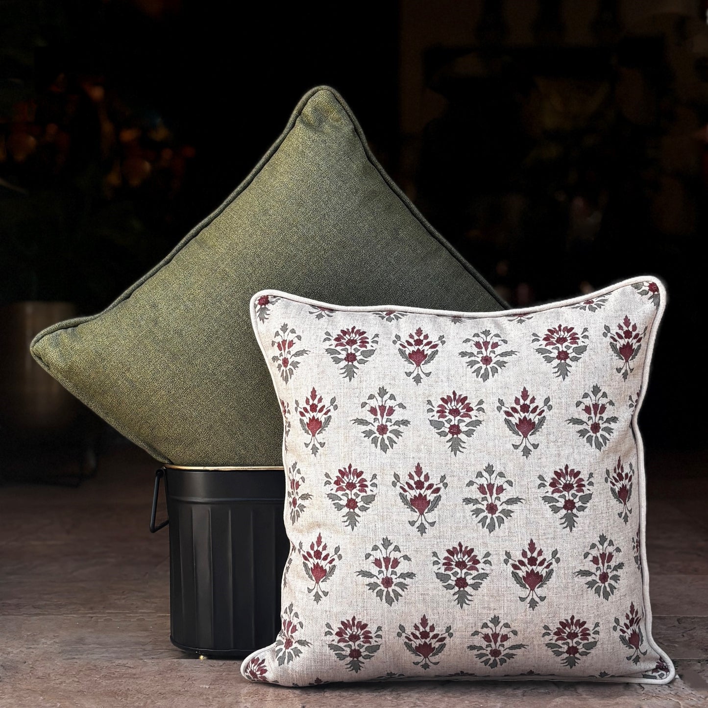 Floral Motif Linen Cushion Cover 16 x 16