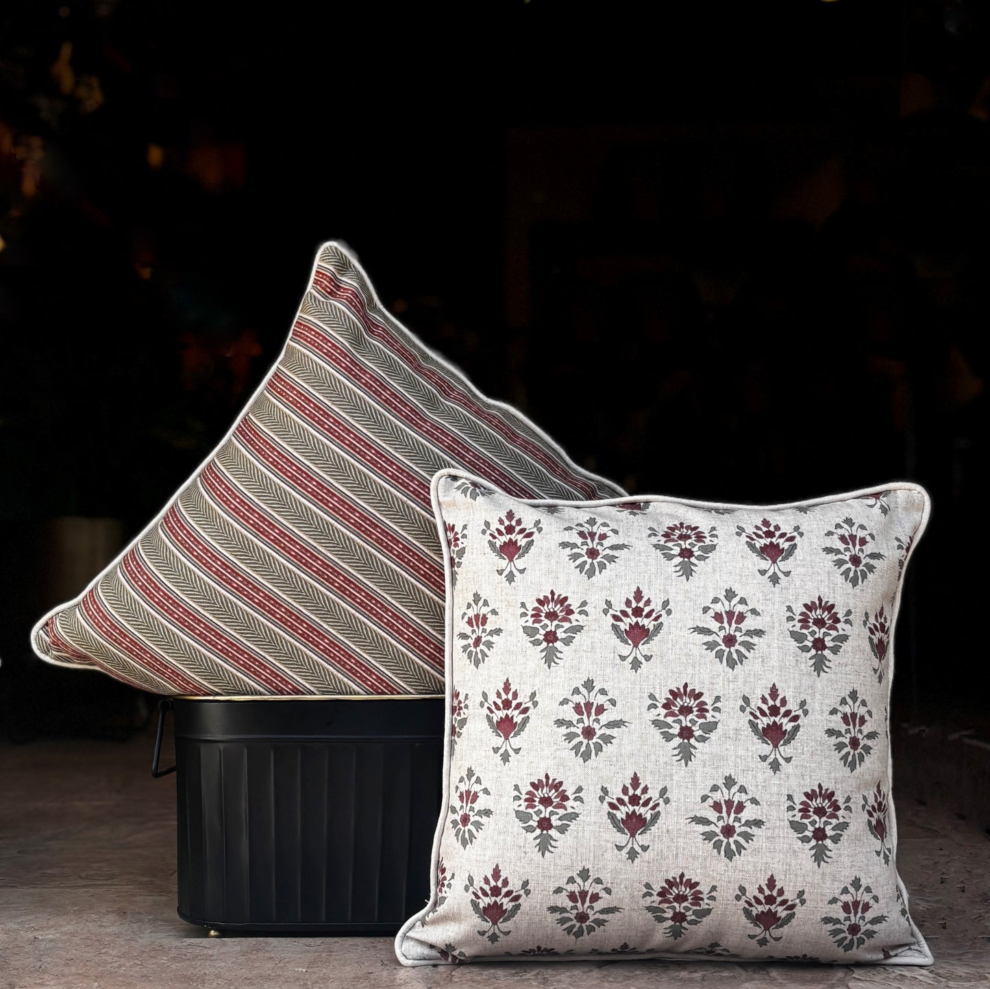 Floral Motif Linen Cushion Cover 16 x 16