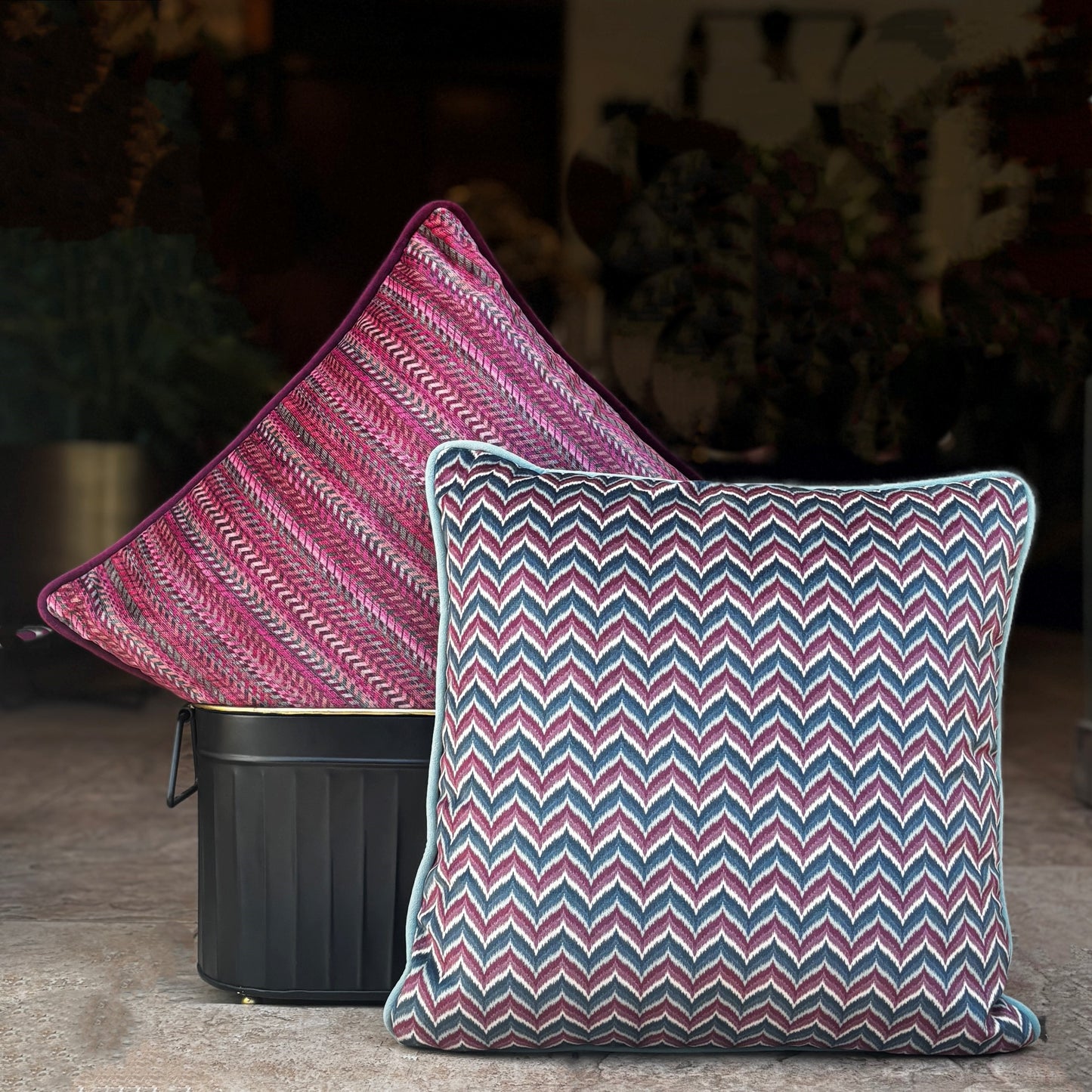 Magenta Zig Zag Velvet Cushion Cover 16 x 16