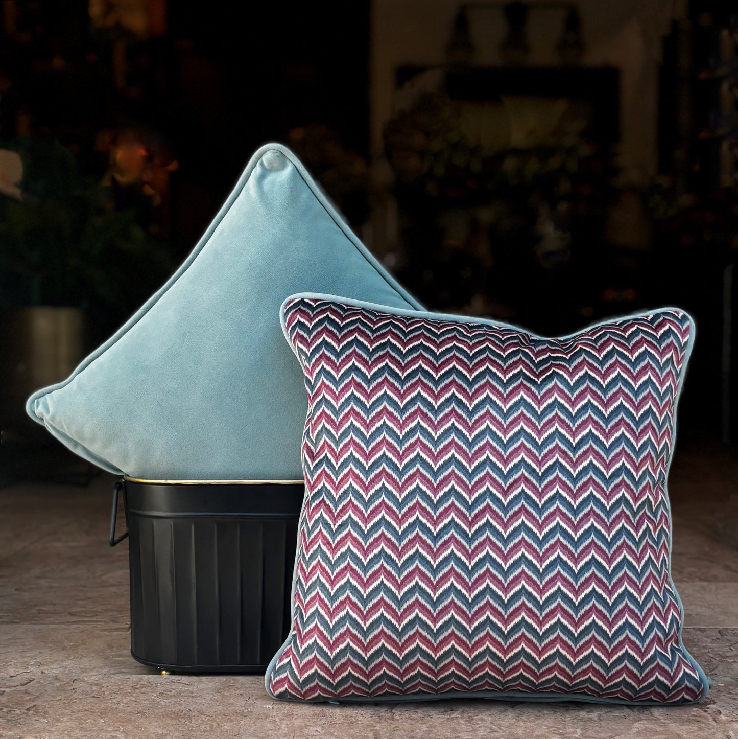 Purple Chevron Velvet Cushion Cover 16 x 16