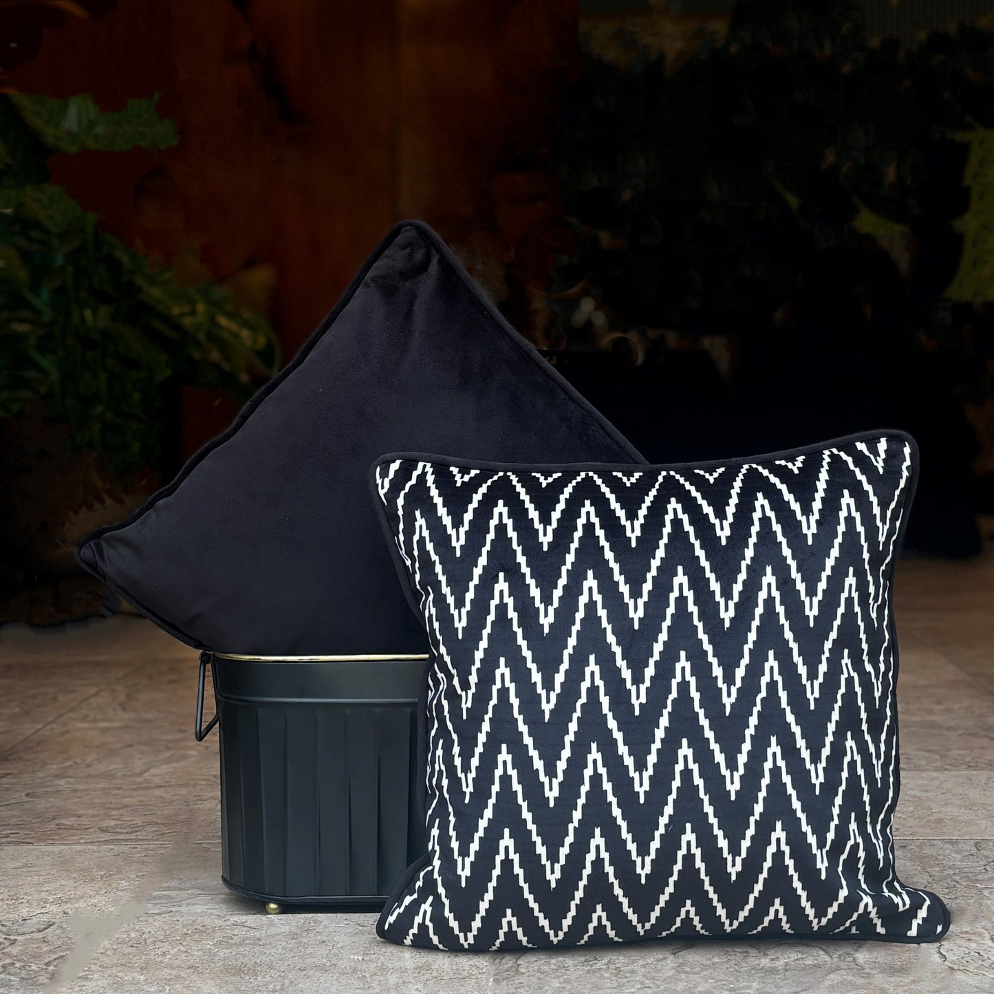 Black And White Velvet Cushion Cover 16 x 16