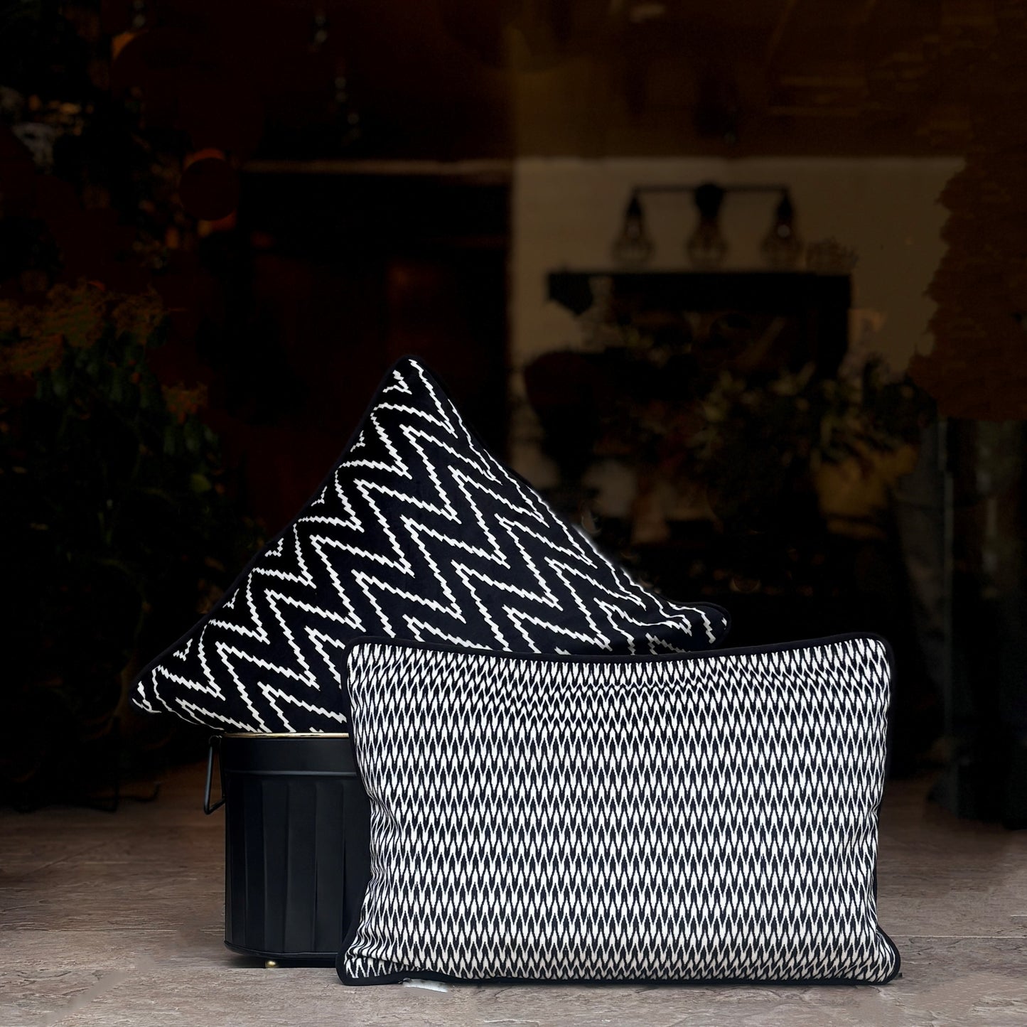 Black And White Velvet Cushion Cover 16 x 16