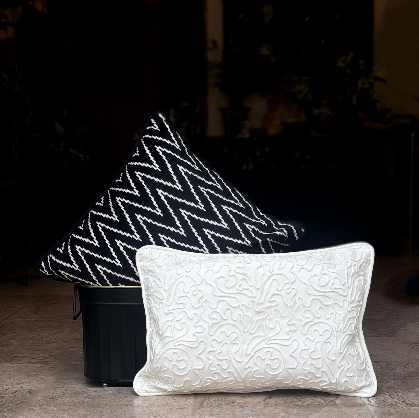 Black And White Velvet Cushion Cover 16 x 16