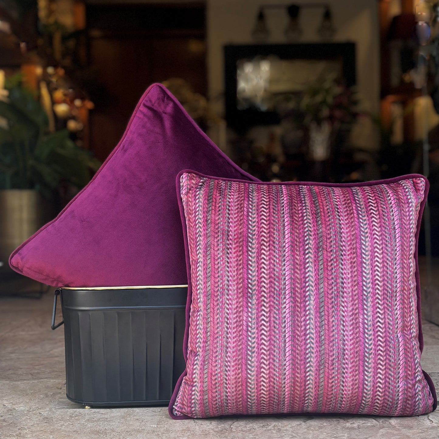 Magenta Zig Zag Velvet Cushion Cover 16 x 16