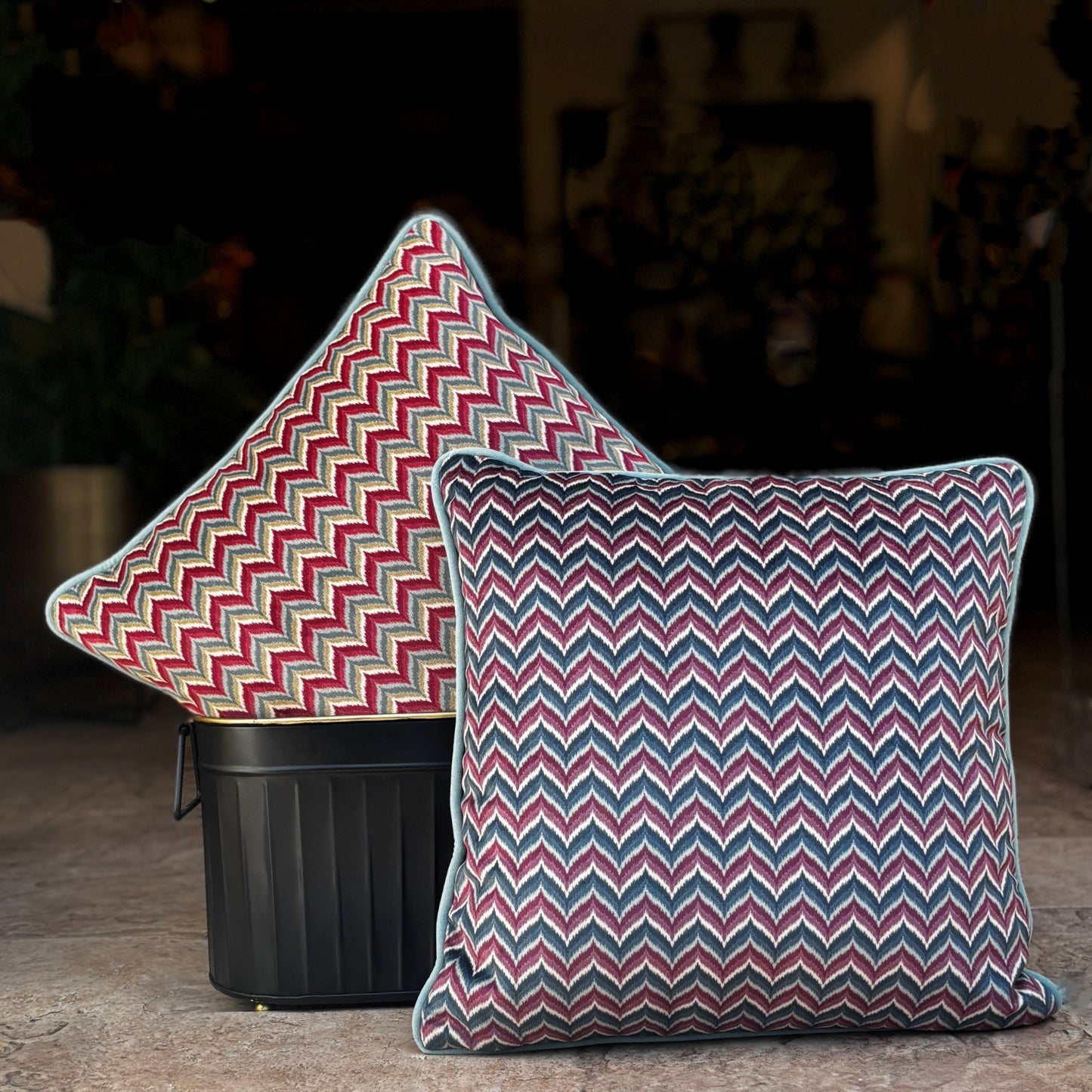 Purple Chevron Velvet Cushion Cover 16 x 16