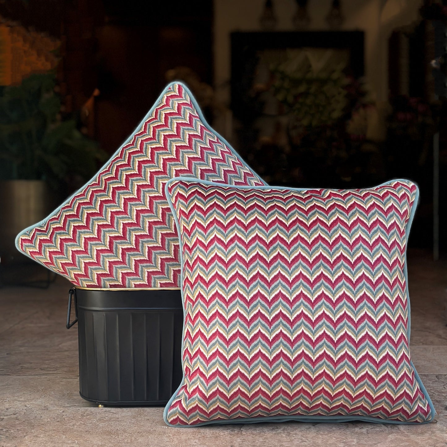 Red Chevron Velvet Cushion Cover 16 x 16