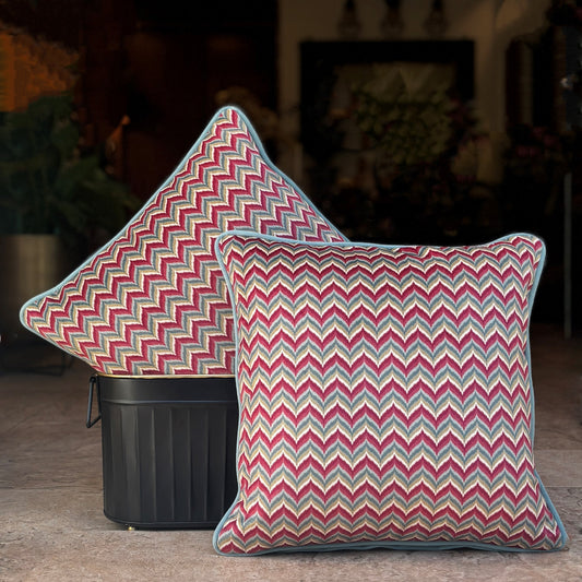 Red Chevron Velvet Cushion Cover 16 x 16