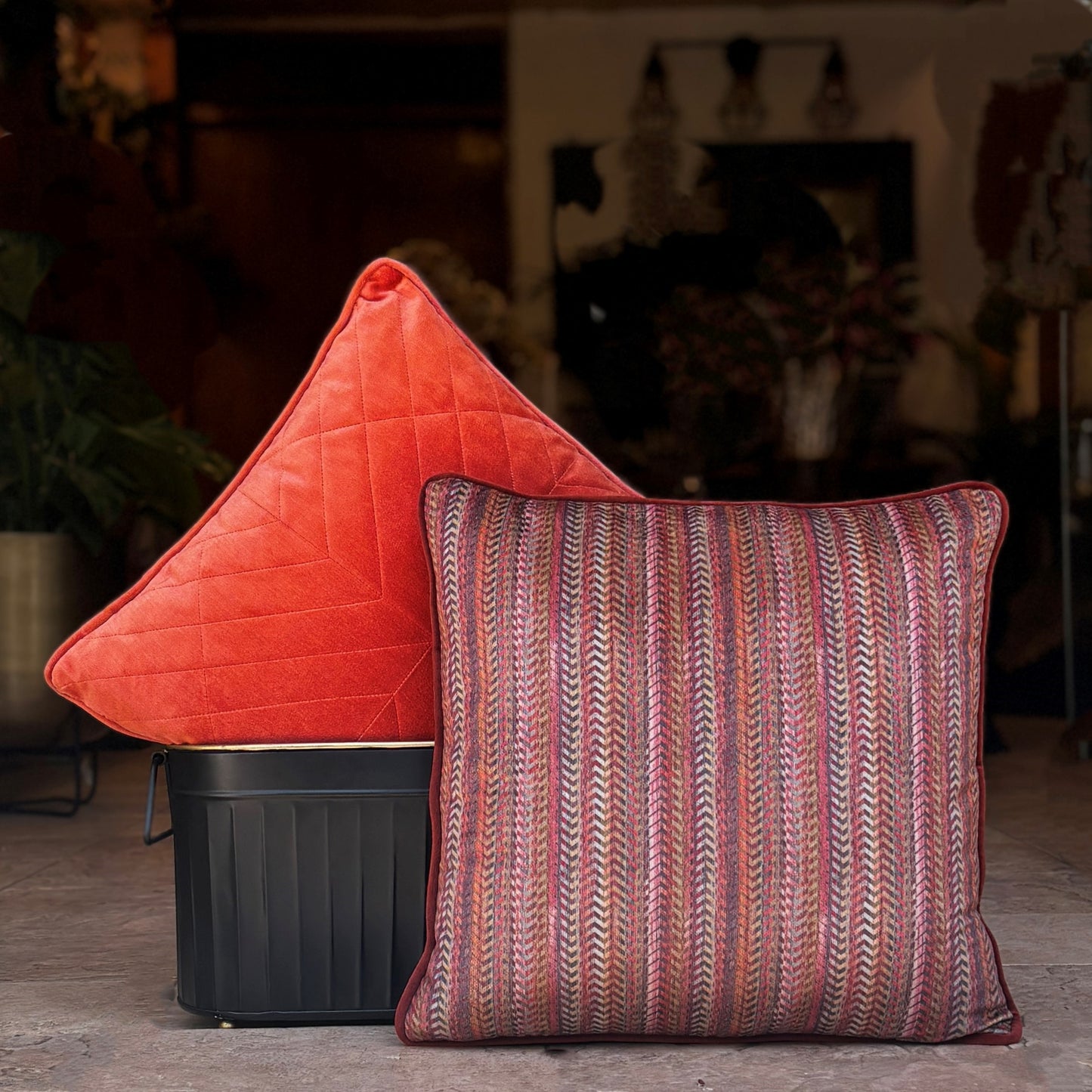 Rust Zig Zag Velvet Cushion Cover 16 x 16