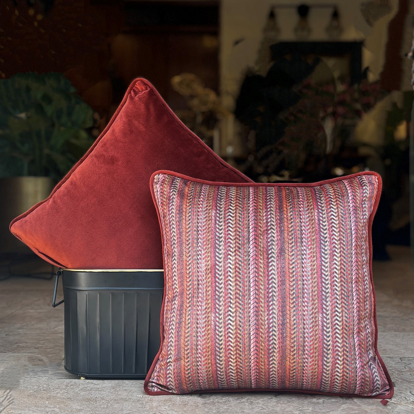 Rust Zig Zag Velvet Cushion Cover 16 x 16