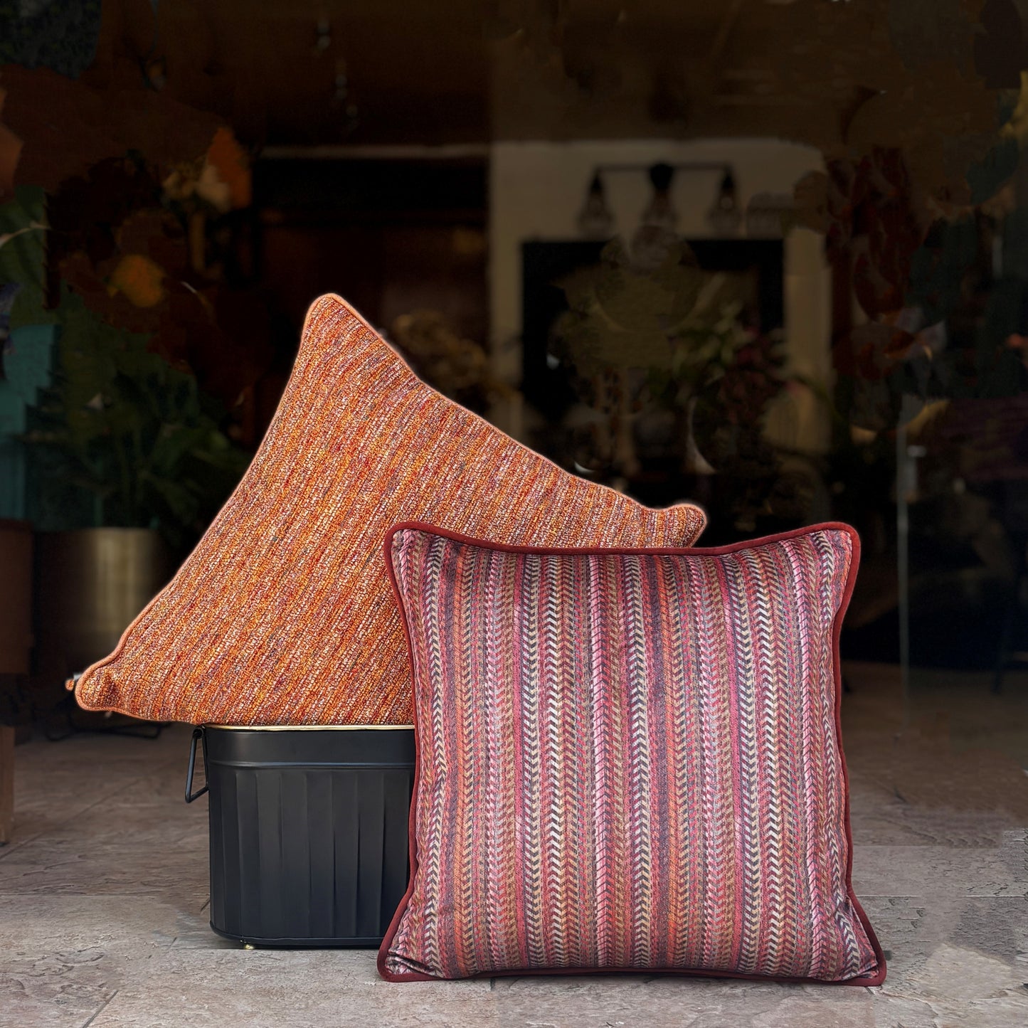 Rust Zig Zag Velvet Cushion Cover 16 x 16