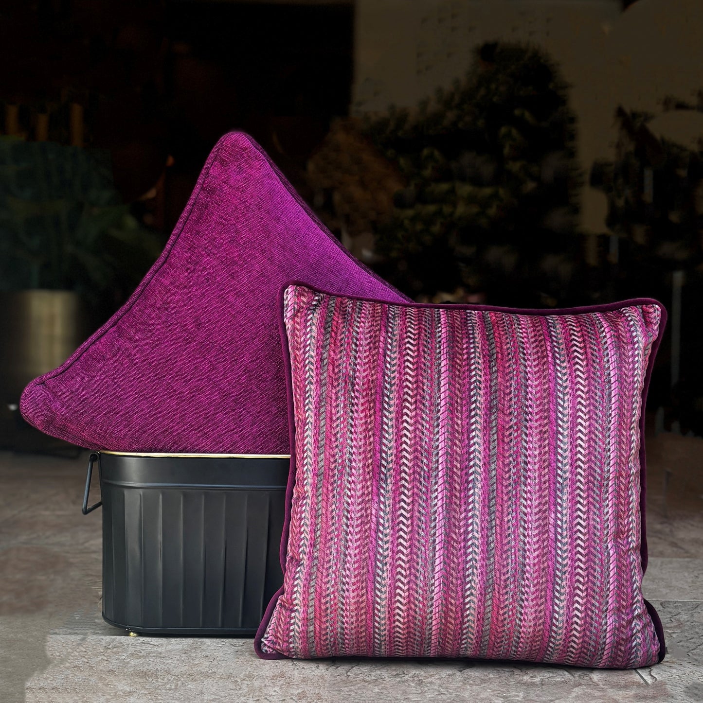 Magenta Zig Zag Velvet Cushion Cover 16 x 16