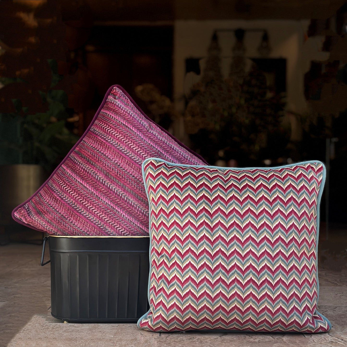 Magenta Zig Zag Velvet Cushion Cover 16 x 16