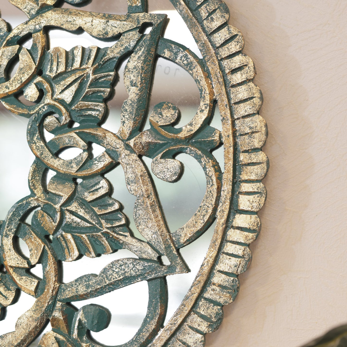 Wooden Carved Mirror Panel Turquoise