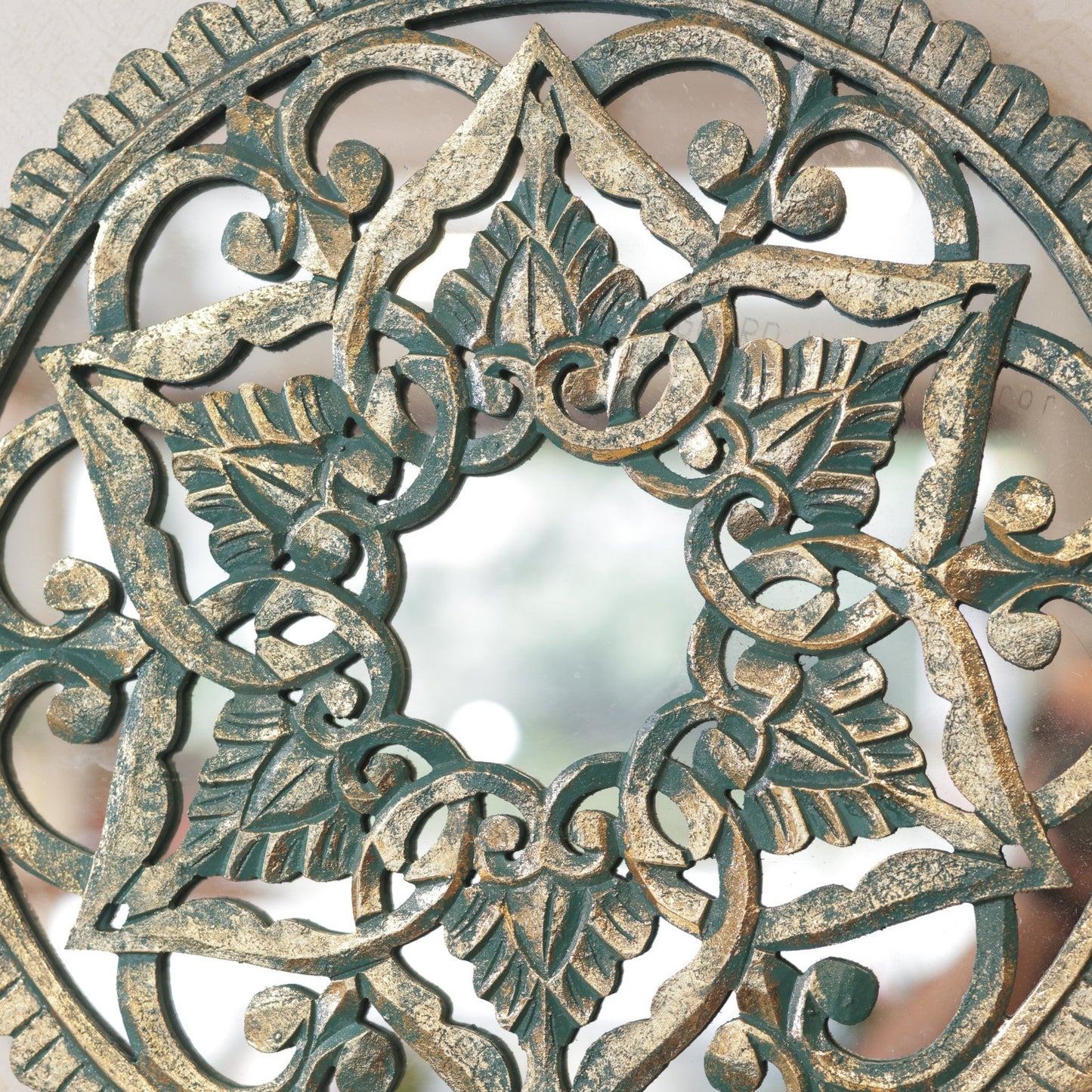 Wooden Carved Mirror Panel Turquoise