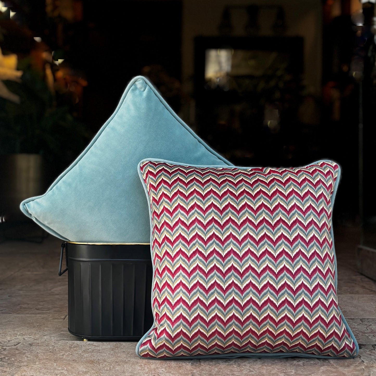 Red Chevron Velvet Cushion Cover 16 x 16