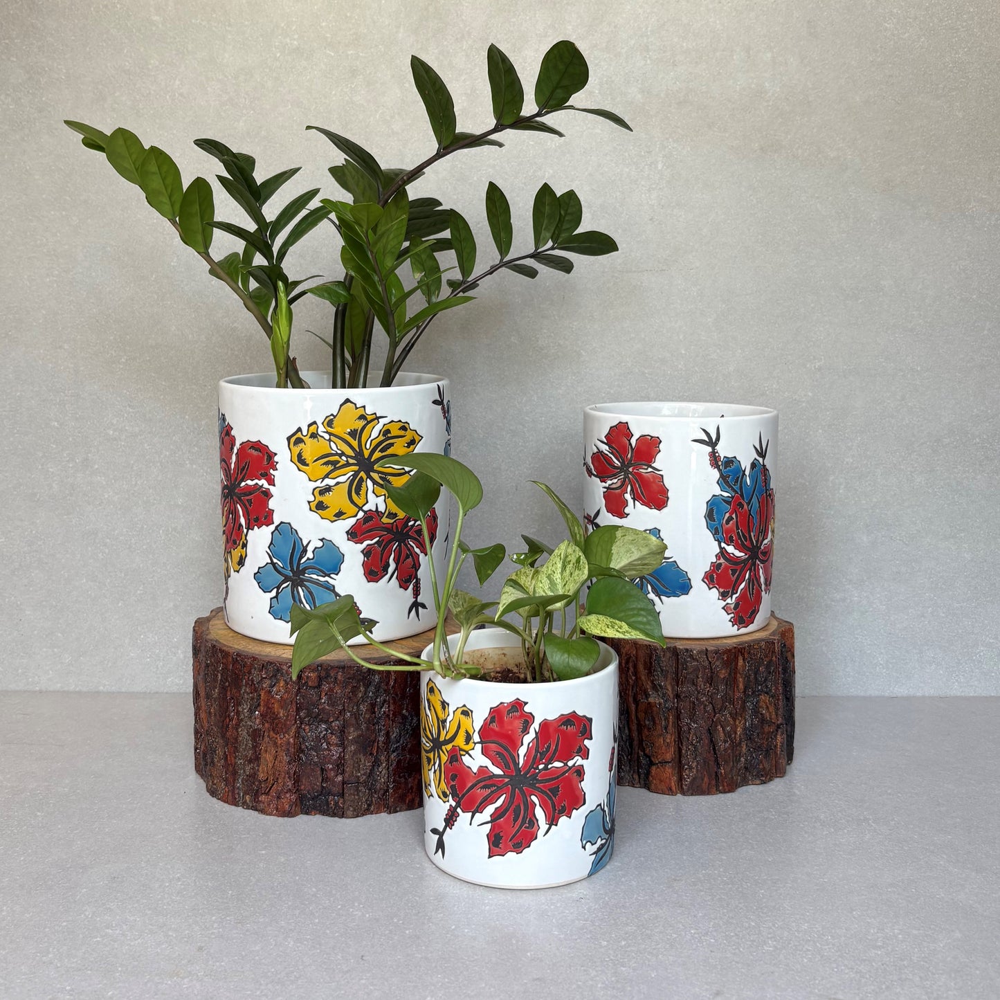 White Floral Ceramic Planter