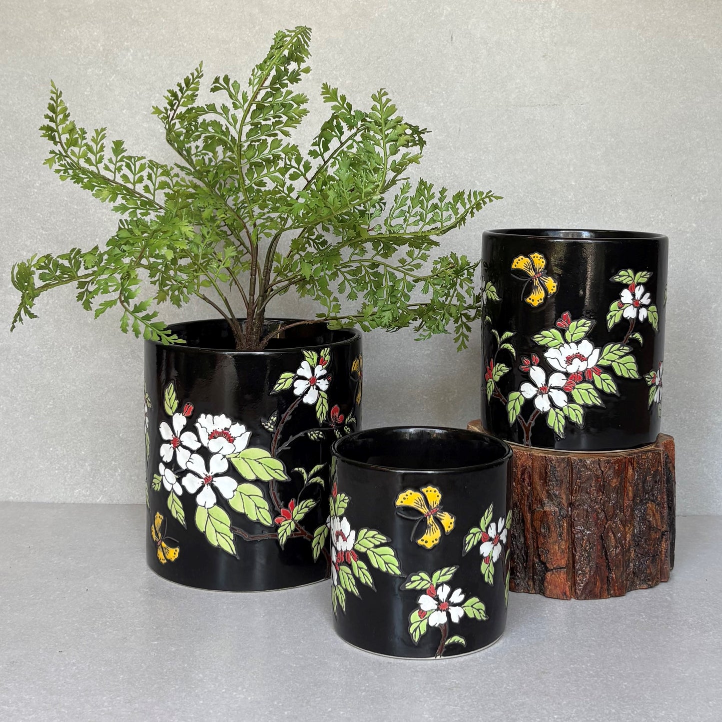 Black Floral Ceramic Planter