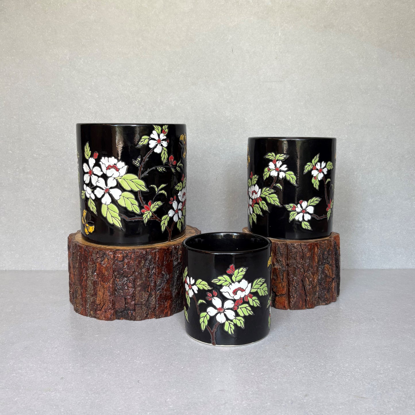 Black Floral Ceramic Planter