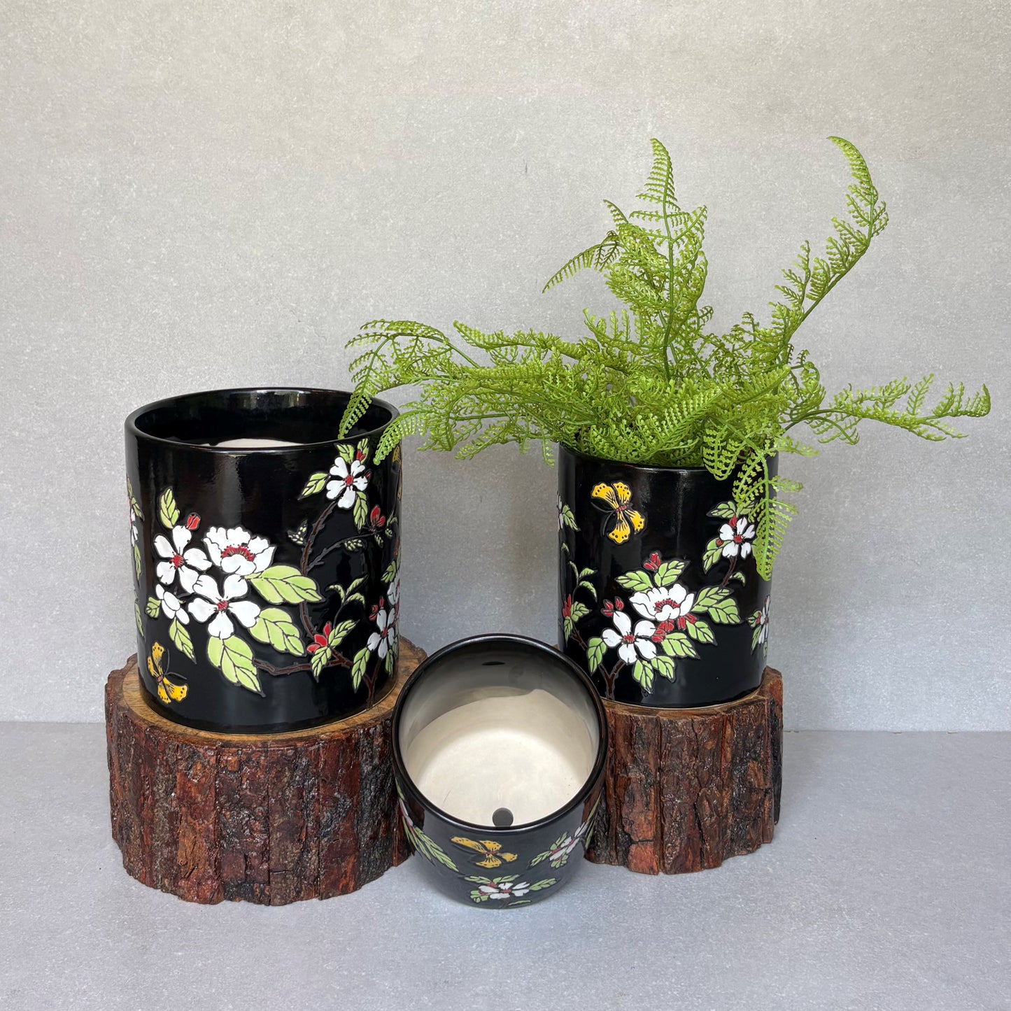 Black Floral Ceramic Planter