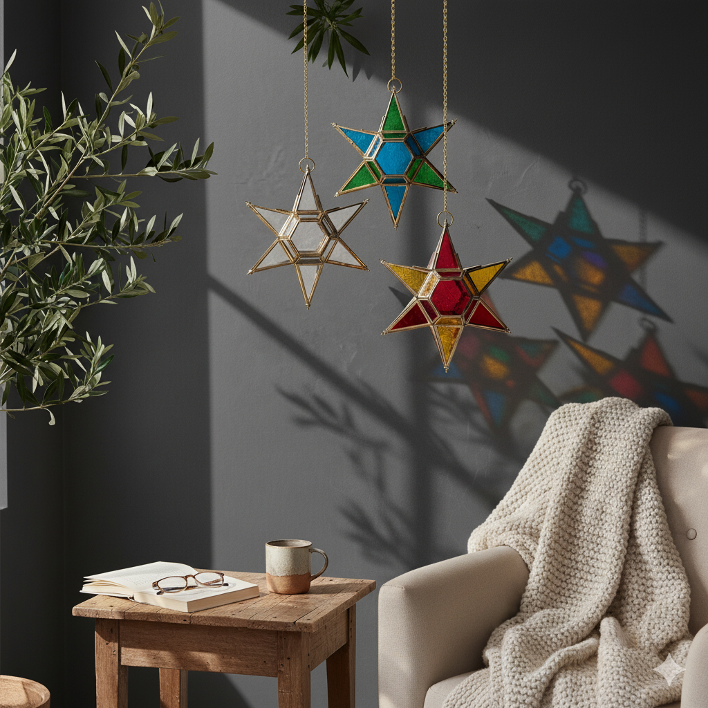 Hanging Star Lantern Red & Amber