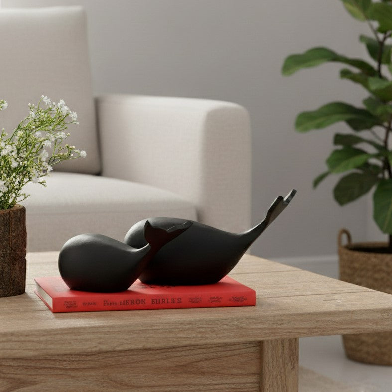 Metal Baby Whale Sculpture - Set Of 2