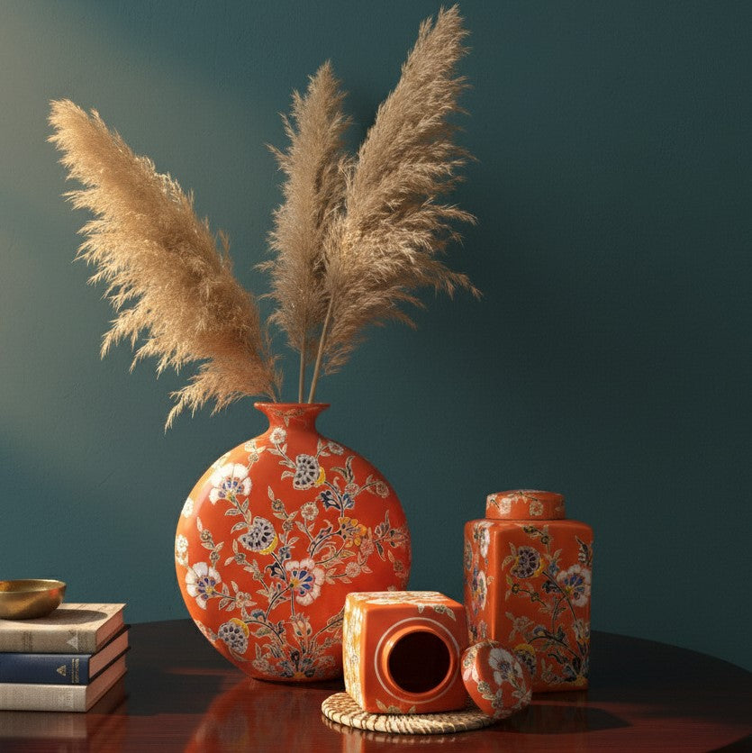 Handpainted Orange Coral Vase