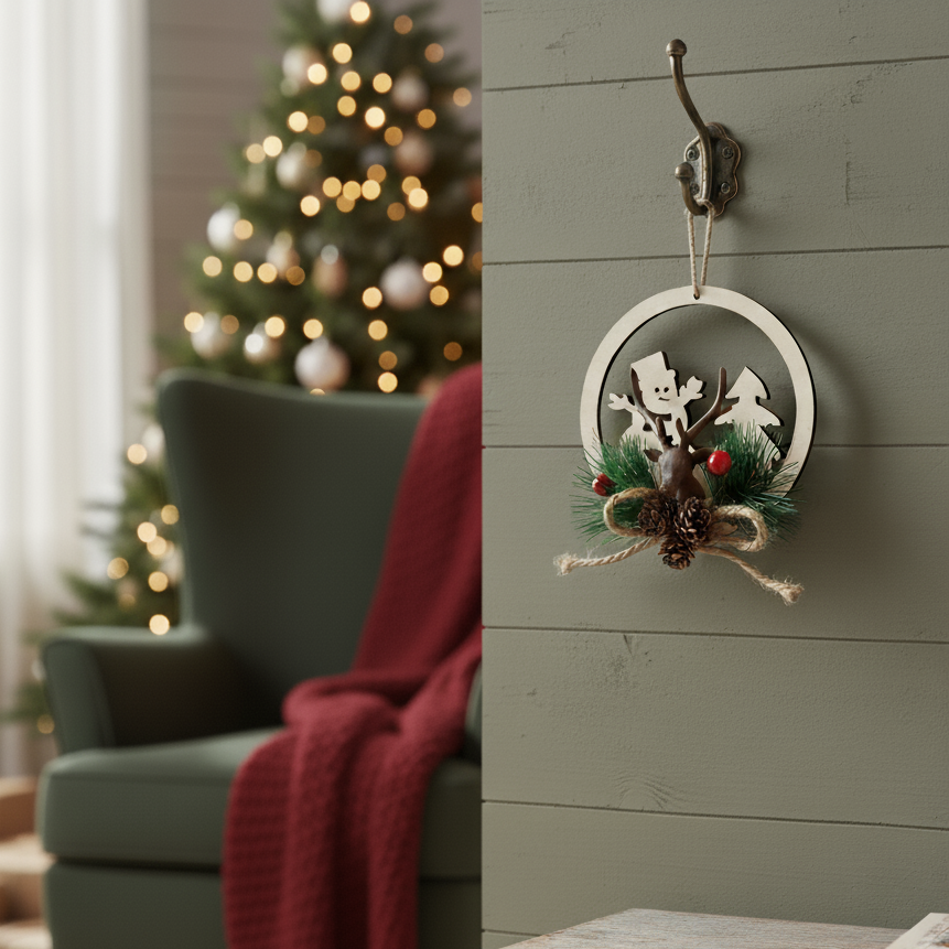 Christmas Ornament - Hanging Wooden Reindeer