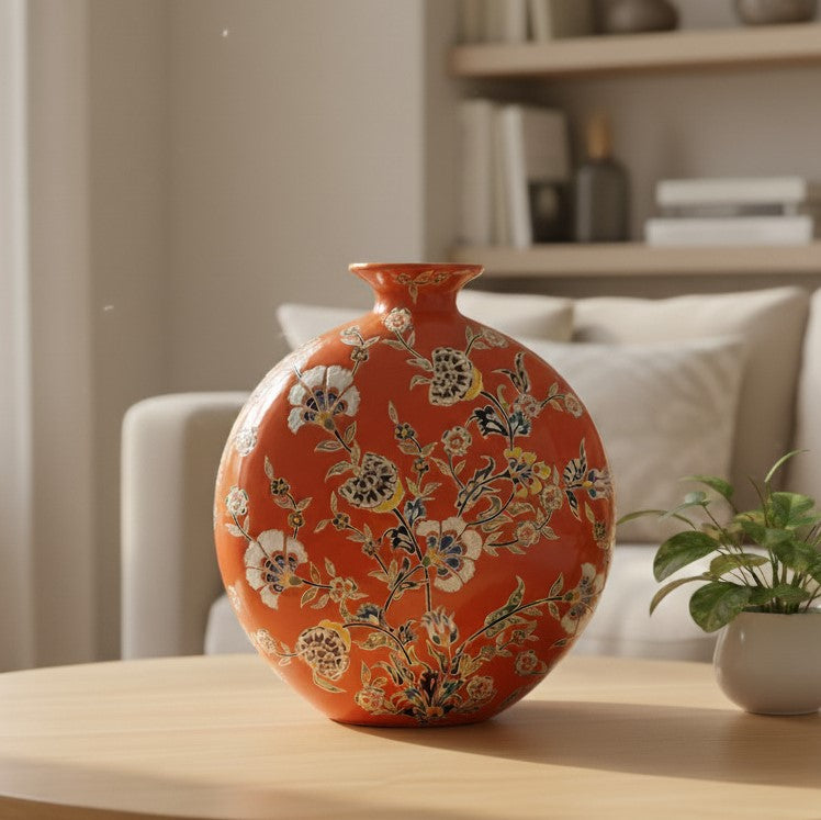 Handpainted Orange Coral Vase