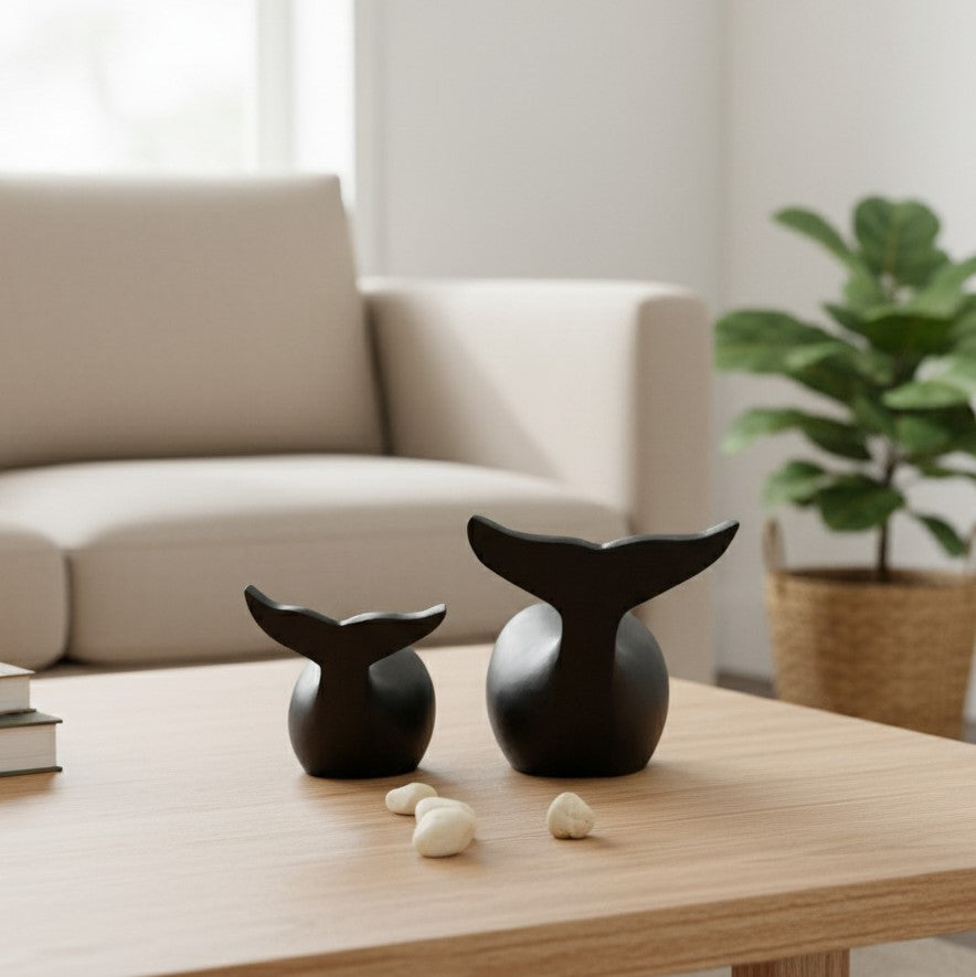 Metal Baby Whale Sculpture - Set Of 2