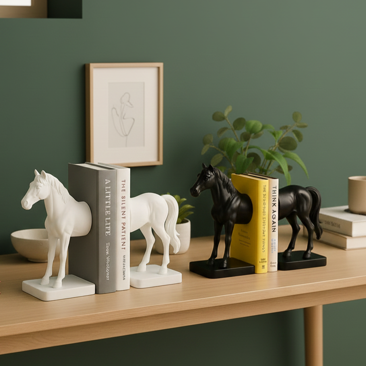 Sculpted Black Horse Bookend