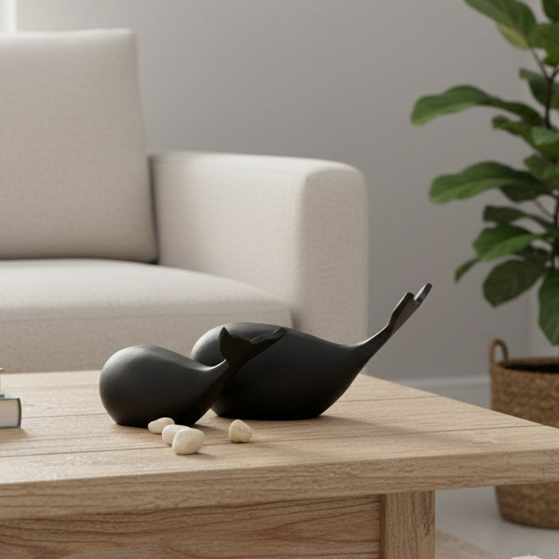 Metal Baby Whale Sculpture - Set Of 2