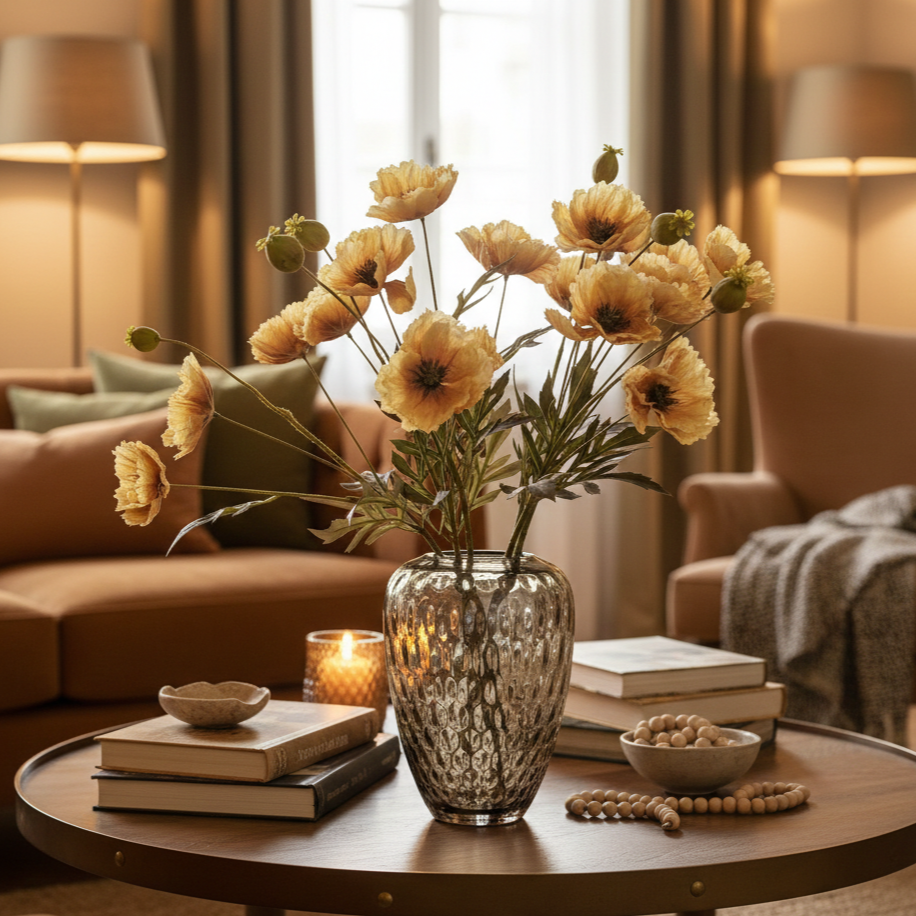 Artificial Poppy Flower Stem - Yellow