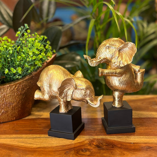 Cute Gold Elephant Figurines - Set of 2