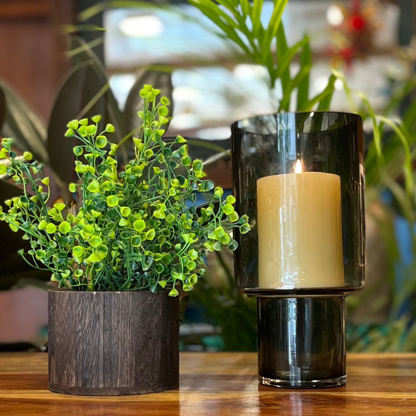 Modern Glass Candlestand with Wooden Base