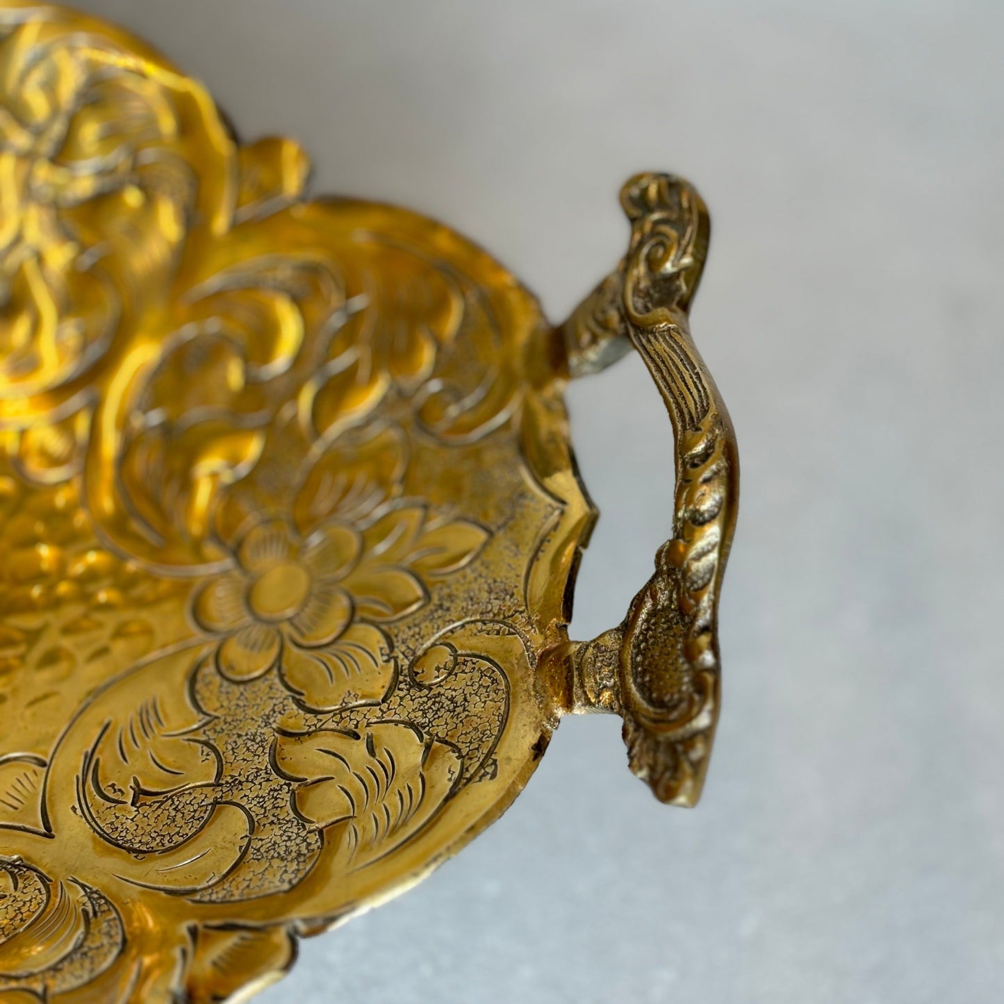 Antique Brass Platter With Handles