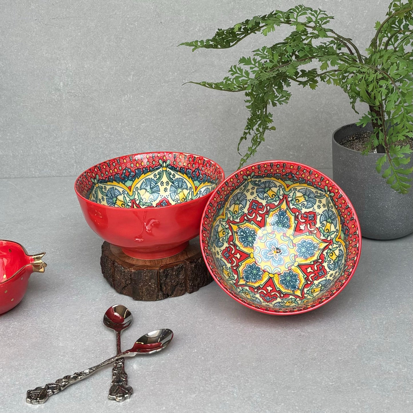 Red Ceramic Serving Bowl Large Set Of 2