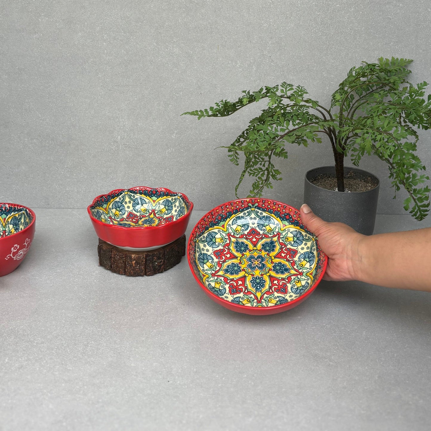 Red Ceramic Deep Platter Set of 2