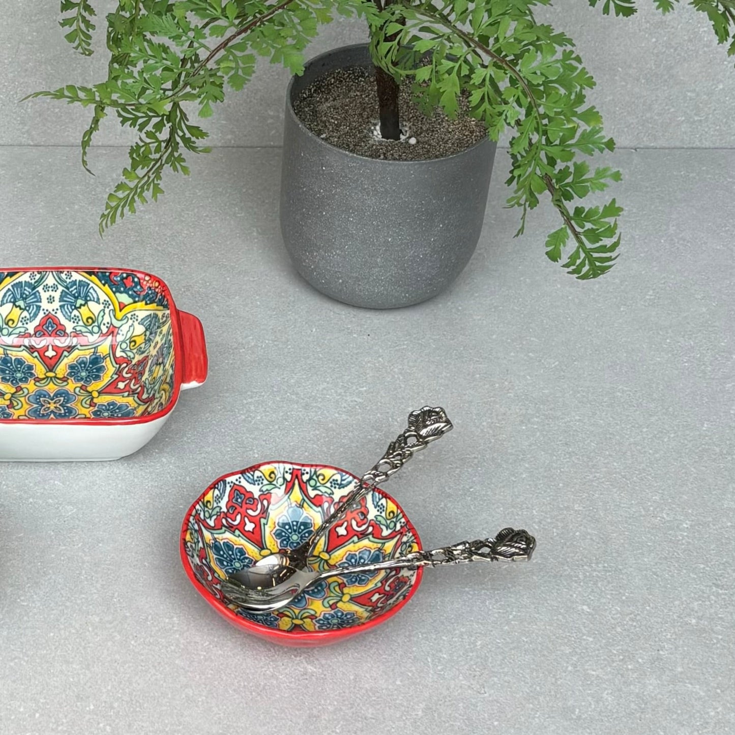 Red Ceramic Dip Bowl Set Of 2