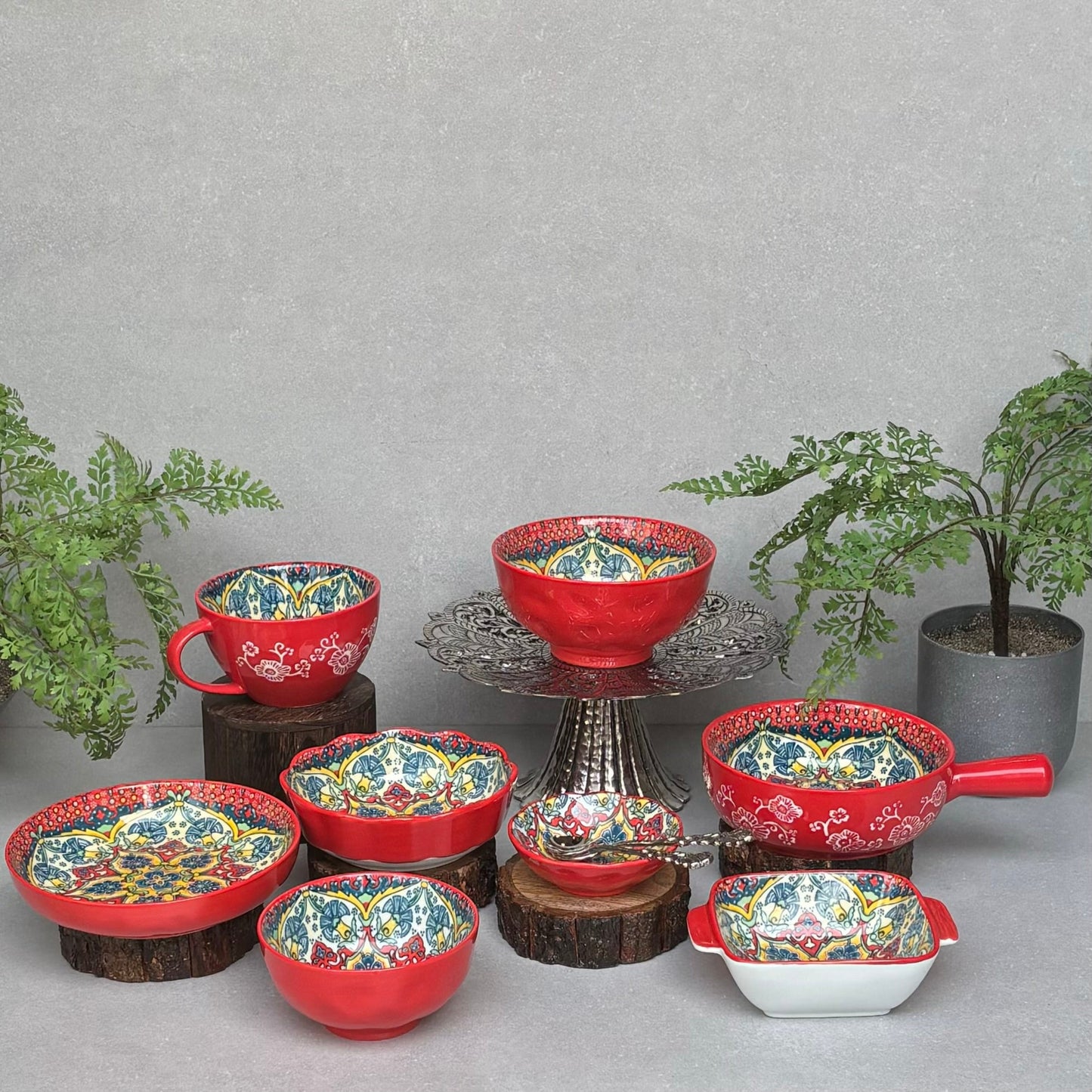 Red Ceramic Square Deep Bowl - Set of 2
